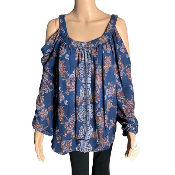 Knox Rose Women's XXL Top Cold Shoulder Floral Multicolor Print Elastic Cuff NEW - Picture 10 of 10